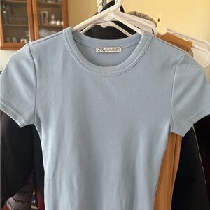 Zara Sky Blue Ribbed Top